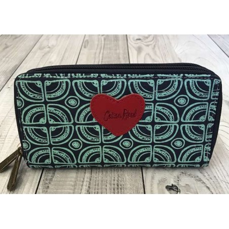 Cotton Road Rustic Mint Green and Blue Circular and Red Heart Wallet