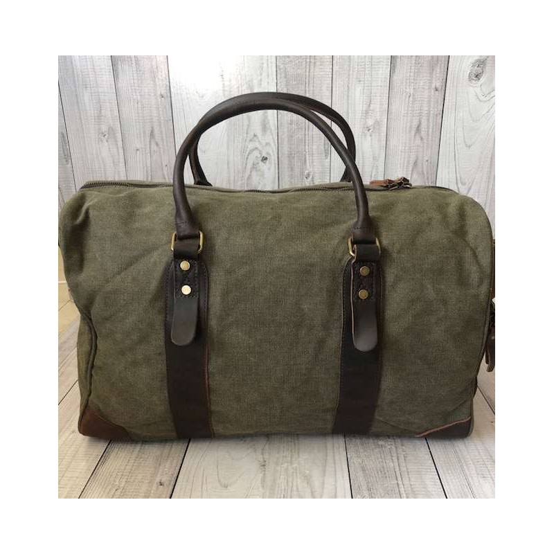 Vivace Army Green Canvas and Genuine Leather Trim Gym/Travel Bag