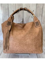 Vivace Beige Leather Look Tussle Handbag