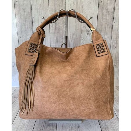 Vivace Beige Leather Look Tussle Handbag