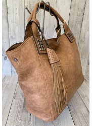 Vivace Beige Leather Look Tussle Handbag