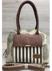 Vivace Beige Leaves and Stripes Front Pocket Handbag