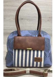 Vivace Blue Leaves and Stripes Front Pocket Handbag