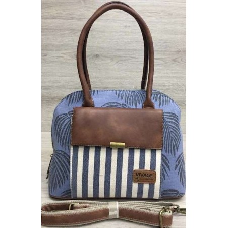 Vivace Blue Leaves and Stripes Front Pocket Handbag