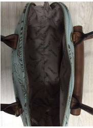 Vivace Blue Leaves and Stripes Front Pocket Handbag