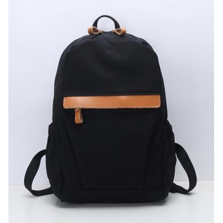 Genuine Leather and Canvas Backpack/Laptop Bag - Black