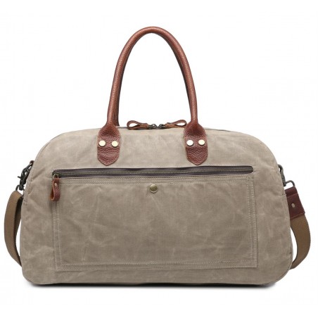 Canvas and Leather Trim Weekender Bag - Stone
