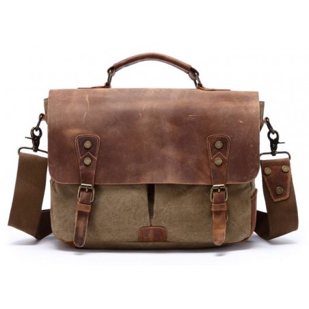 Canvas and Genuine Leather Laptop Bag - Light Brown