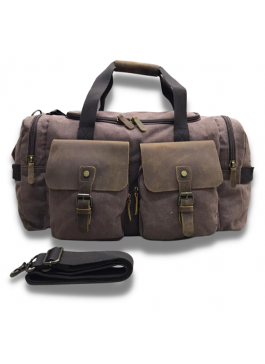 Canvas and Genuine Leather Weekender Bag - Brown