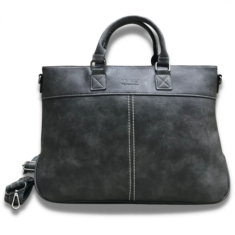 Vivace PU Leather Front Stitch Laptopbag - Grey