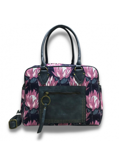 Vivace Protea Front Zip Structured Handbag - Deep Blue