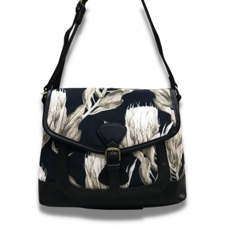 Vivace Artistic Protea Front Pocket Handbag - Black