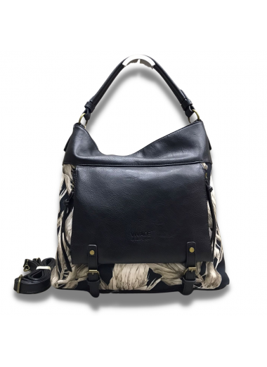 Vivace Artistic Protea Double Buckle Handbag - Black