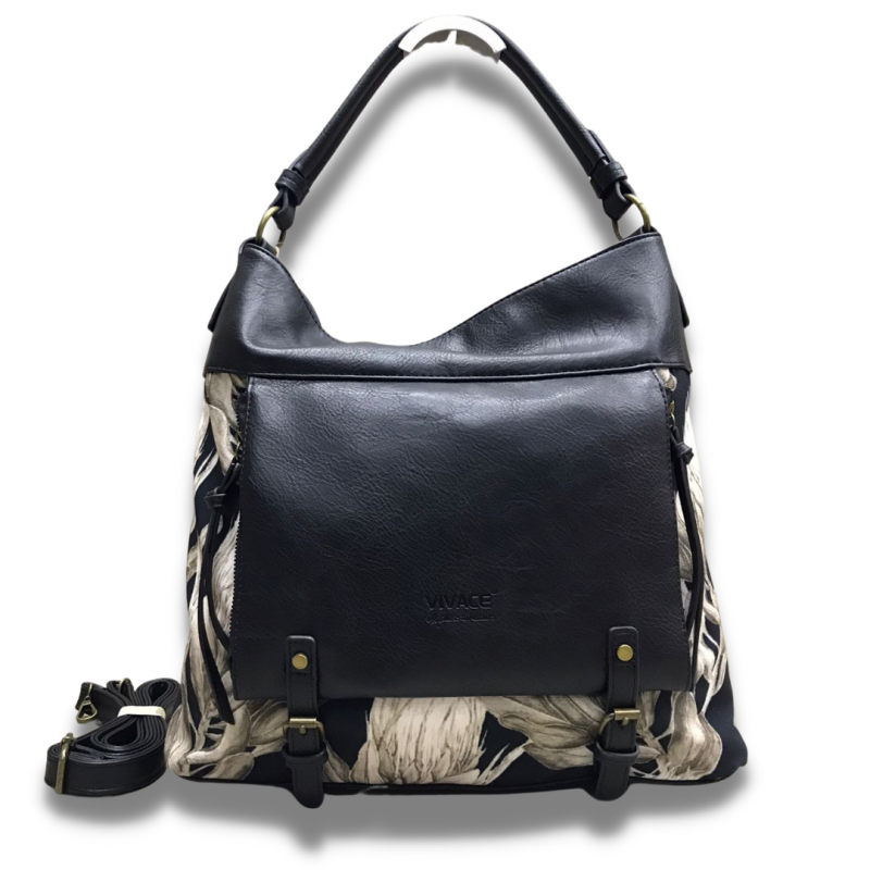 Vivace Artistic Protea Double Buckle Handbag - Black