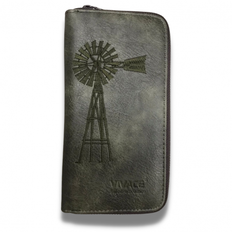 Vivace Single Zip Windpomp PU Leather Wallet - Green