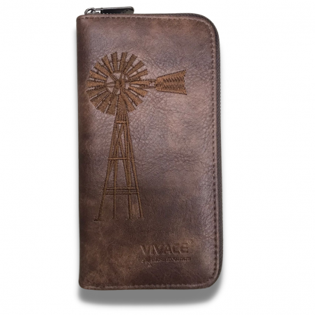 Vivace Single Zip Windpomp PU Leather Wallet - Choc Brown