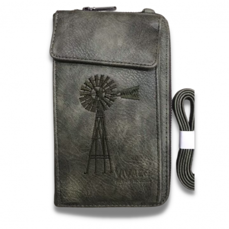 Vivace Genuine Leather Windpomp Cellphone Wallet with Strap - Green