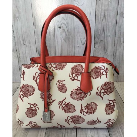 Vivace Red Protea Leather Look Structured Handbag