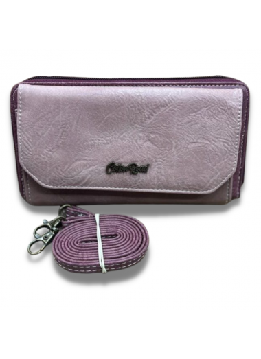 Cotton Road PU Leather Two-Tone Cellphone Wallet with Strap - Pink