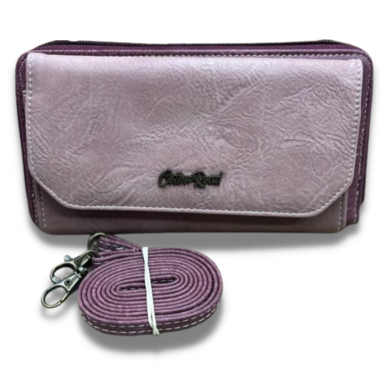 Cotton Road PU Leather Two-Tone Cellphone Wallet with Strap - Pink