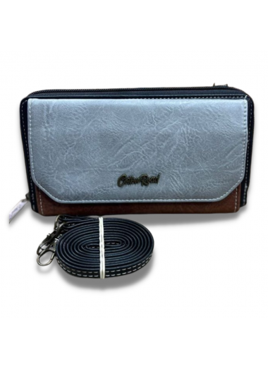 Cotton Road PU Leather Two-Tone Cellphone Wallet with Strap - Grey and Coffee Brown