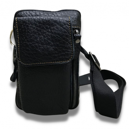 100% Genuine Leather Slingbag/Cellphone Pouch - Black