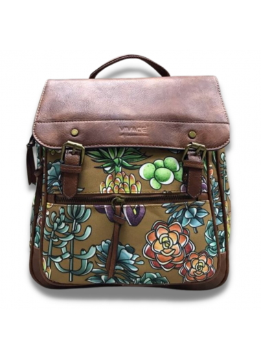 Vivace Succulents Front Zip Backpack - Brown