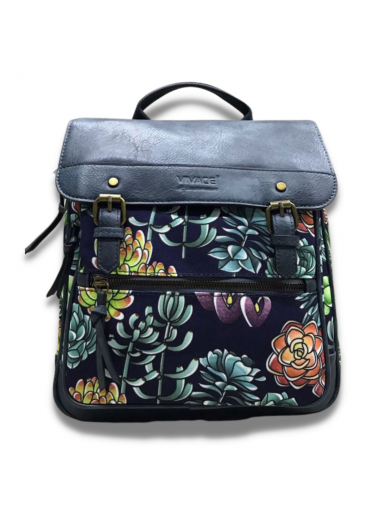 Vivace Succulents Front Zip Backpack - Dark Blue