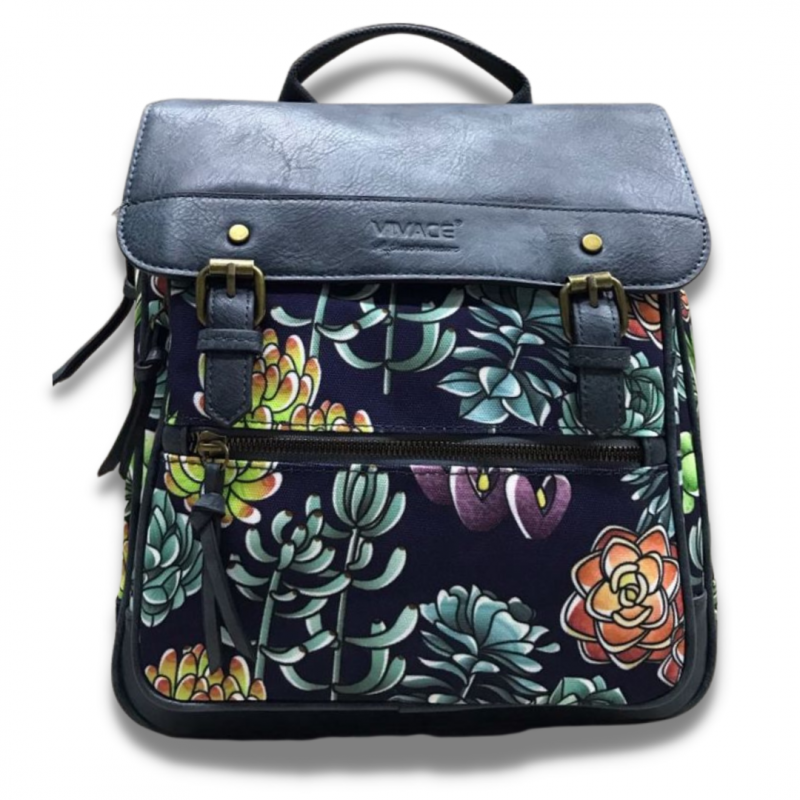 Vivace Succulents Front Zip Backpack - Dark Blue