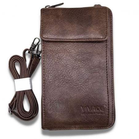 Vivace Cellphone Wallet with Strap - Coffee Brown