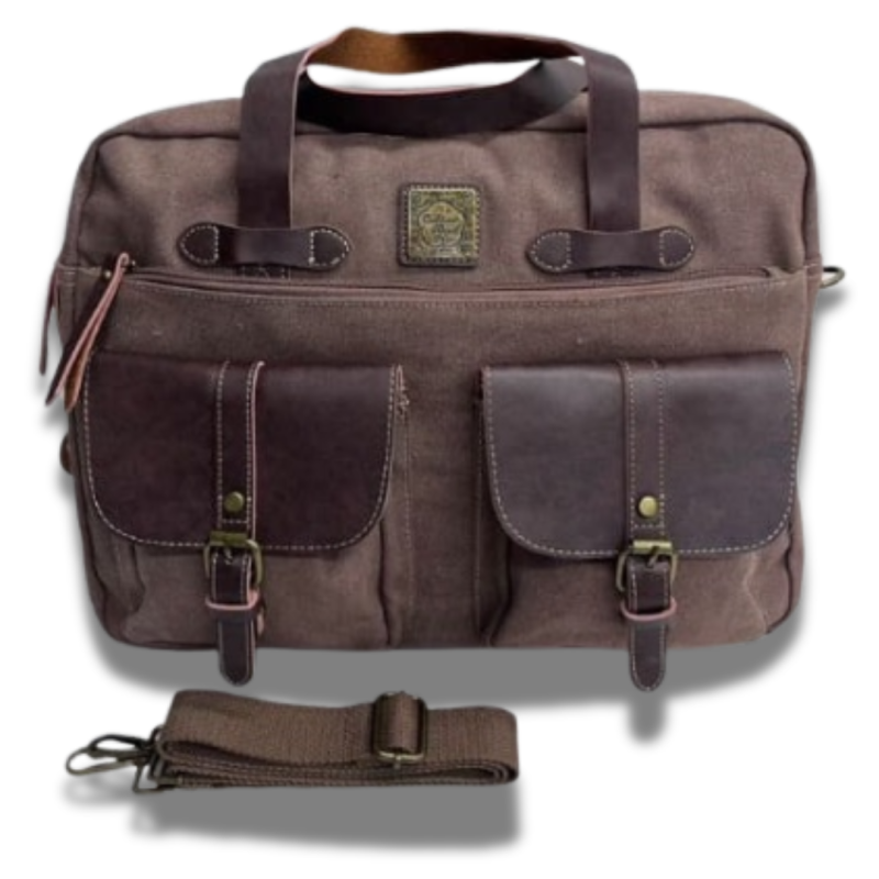 Cotton Road Double Pocket Laptop Bag - Coffee
