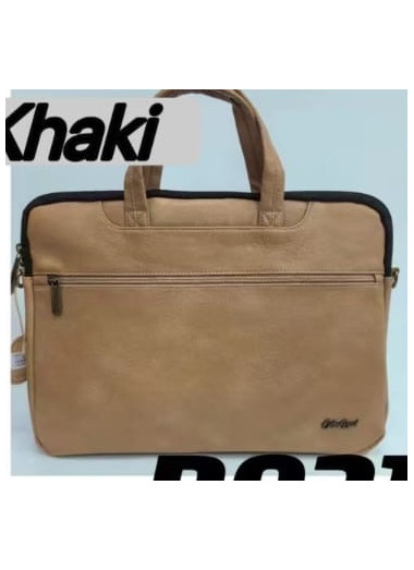 Cotton Road PU  Leather Laptop Bag - Khaki