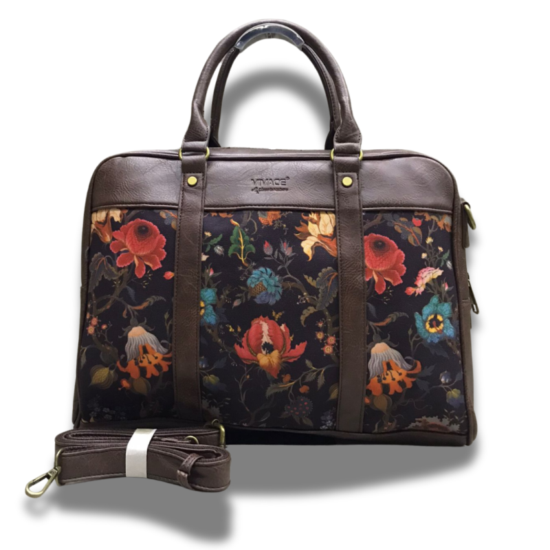 Vivace Floral Laptop Bag - Dark Brown