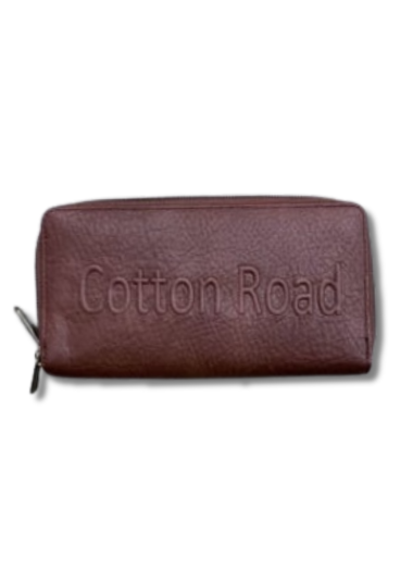 Cotton Road Branded Double Zip Wallet - Coffee Brown