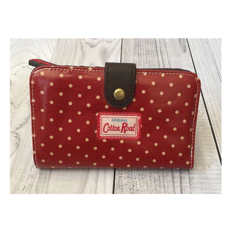 Cotton Road Red Small Polka Oilskin Clip Wallet
