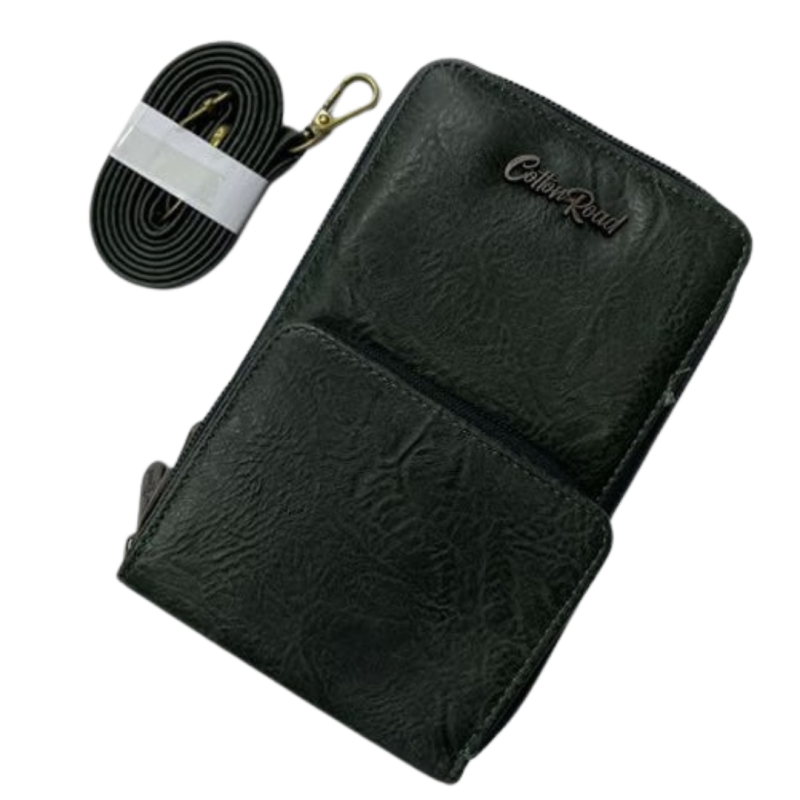 Cotton Road Card Wallet with Strap - Green