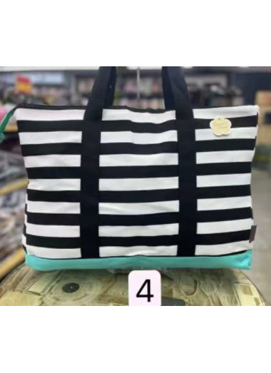 Cotton Road Striped Beach Bag - Black