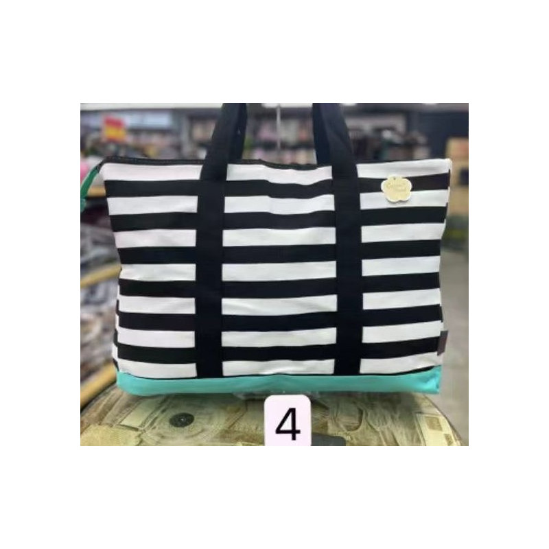 Cotton Road Striped Beach Bag - Black