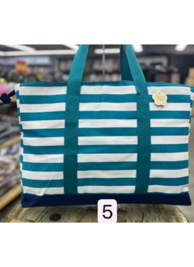 Cotton Road Striped Beach Bag - Aqua Green
