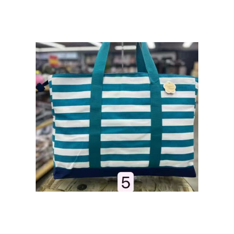 Cotton Road Striped Beach Bag - Aqua Green