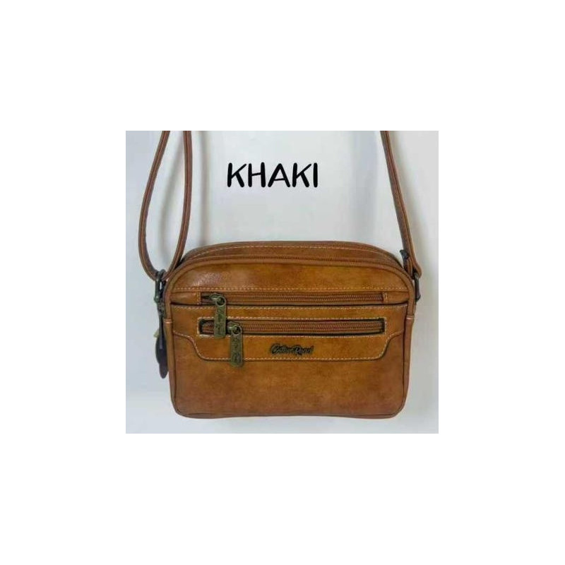 Cotton Road Double Front Pocket Slingbag - Tan Brown