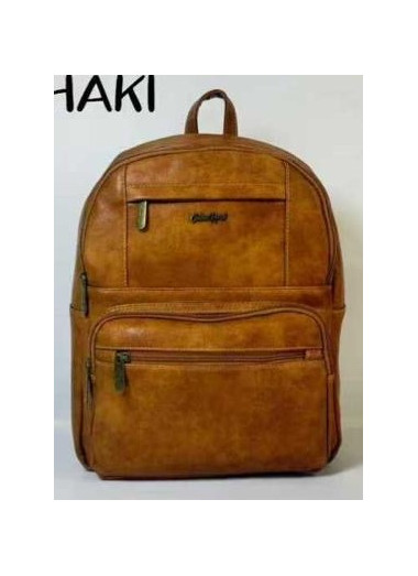 Cotton Road PU Leather Front Pocket Backpack - Tan Brown