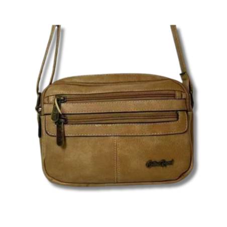 Cotton Road Double Front Zip Slingbag - Caramel