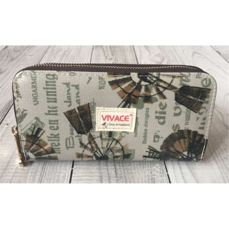 Vivace Grey & Olive Green Windpomp Oilskin Double Zip Wallet 